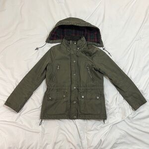 L.O.G.G. Olive Utility Jacket Plaid Lined Adjustable Hood | 8
